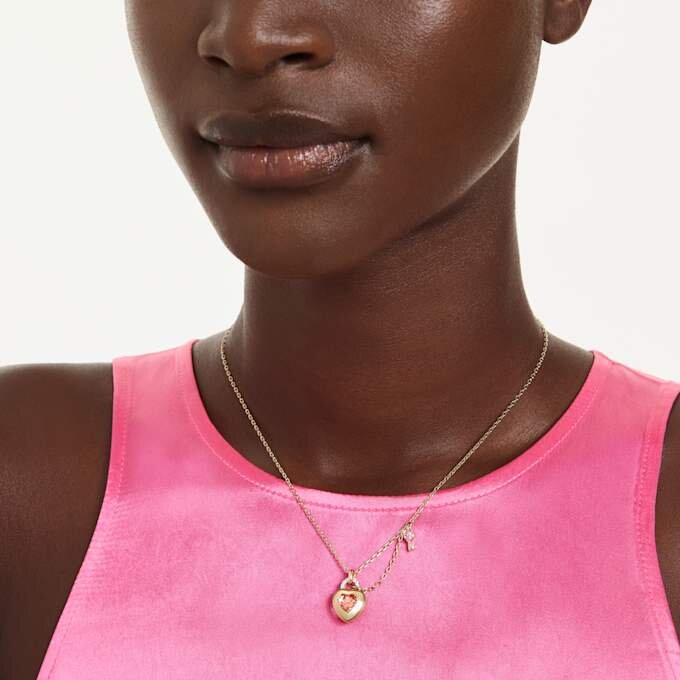 Ciondolo Idyllia con tagli misti, cuore, chiave, rosa, placcato oro Ciondolo Idyllia con tagli misti, cuore, chiave, rosa, placcato oro