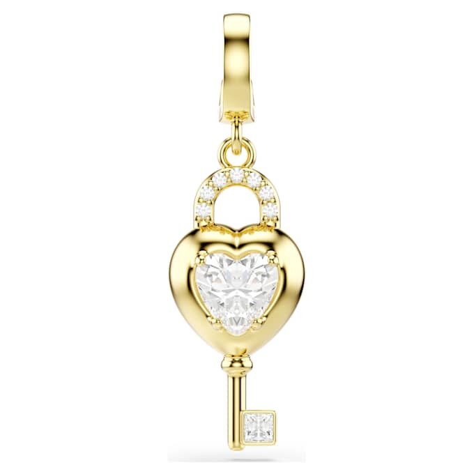Ciondolo Idyllia con tagli misti, cuore con chiave, bianco, placcato oro Ciondolo Idyllia con tagli misti, cuore con chiave, bianco, placcato oro