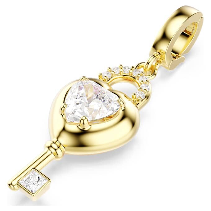 Ciondolo Idyllia con tagli misti, cuore con chiave, bianco, placcato oro Ciondolo Idyllia con tagli misti, cuore con chiave, bianco, placcato oro