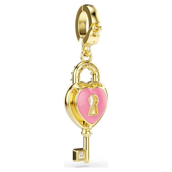 Ciondolo Idyllia con tagli misti, cuore con chiave, bianco, placcato oro Ciondolo Idyllia con tagli misti, cuore con chiave, bianco, placcato oro