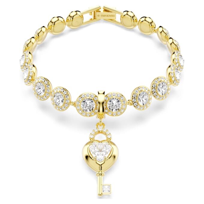 Ciondolo Idyllia con tagli misti, cuore con chiave, bianco, placcato oro Ciondolo Idyllia con tagli misti, cuore con chiave, bianco, placcato oro