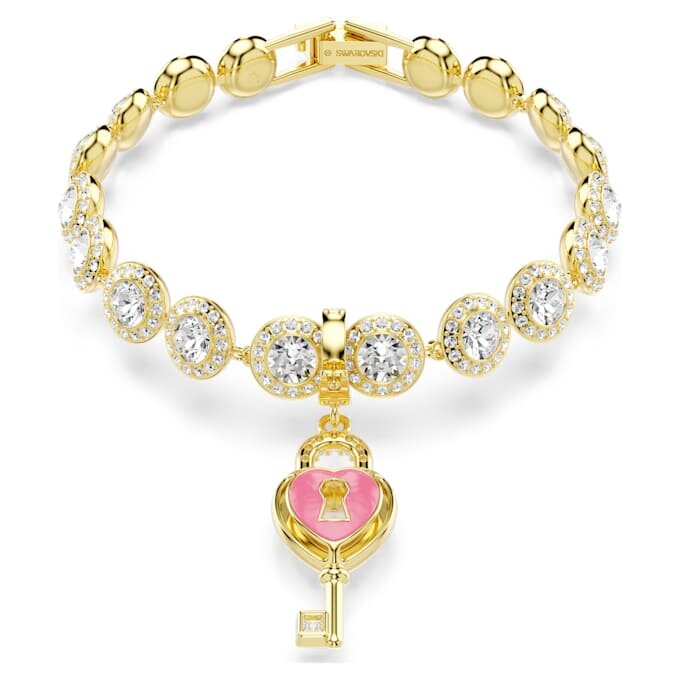 Ciondolo Idyllia con tagli misti, cuore con chiave, bianco, placcato oro Ciondolo Idyllia con tagli misti, cuore con chiave, bianco, placcato oro