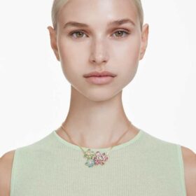 Ciondolo Idyllia con tagli misti, fiore, multicolore, placcato oro