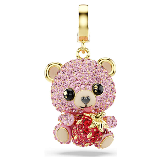 Ciondolo Idyllia con tagli misti, orsacchiotto, rosa, placcato oro Ciondolo Idyllia con tagli misti, orsacchiotto, rosa, placcato oro