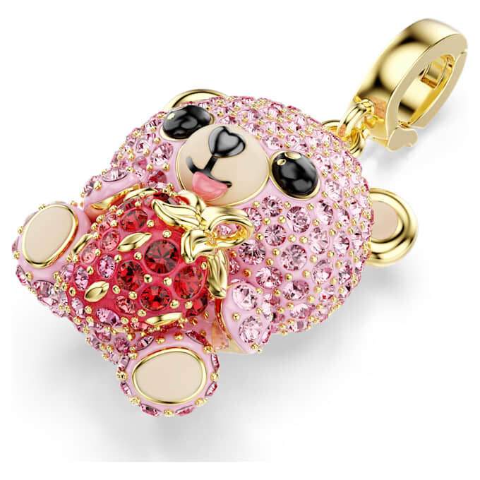 Ciondolo Idyllia con tagli misti, orsacchiotto, rosa, placcato oro Ciondolo Idyllia con tagli misti, orsacchiotto, rosa, placcato oro