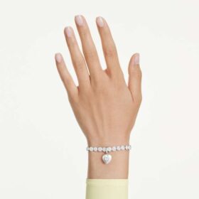 Ciondolo Idyllia con tagli misti, rivestimento color perla, a forma di cuore, bianco, placcato in rodio