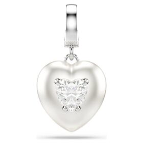 Ciondolo Idyllia con tagli misti, rivestimento color perla, a forma di cuore, bianco, placcato in rodio