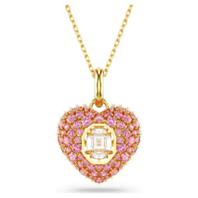 Ciondolo Idyllia con taglio ottagonale, perla di cristallo, cuore, rosa, placcato oro