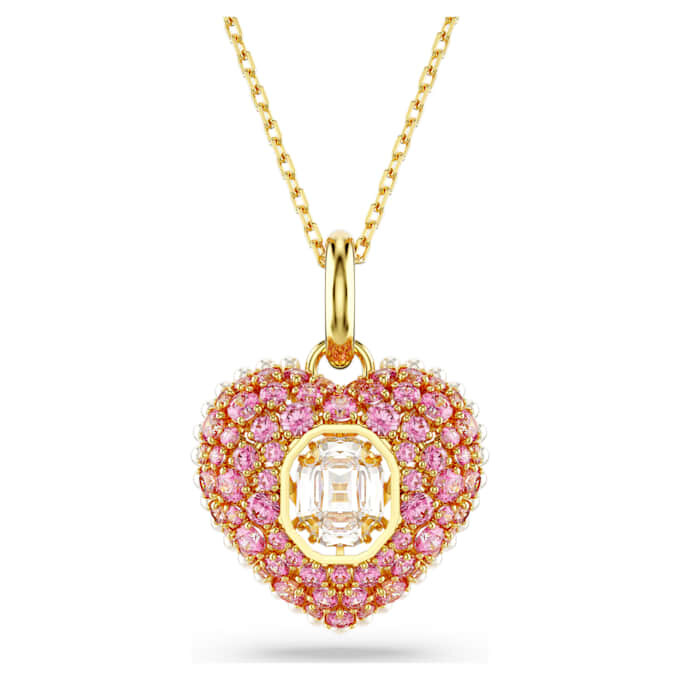Ciondolo Idyllia con taglio ottagonale, perla di cristallo, cuore, rosa, placcato oro Ciondolo Idyllia con taglio ottagonale, perla di cristallo, cuore, rosa, placcato oro