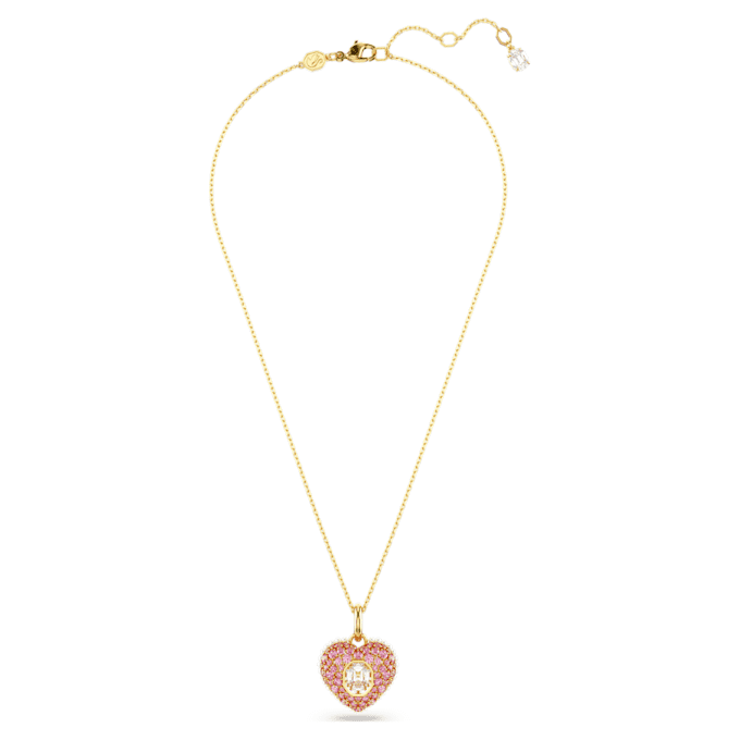 Ciondolo Idyllia con taglio ottagonale, perla di cristallo, cuore, rosa, placcato oro Ciondolo Idyllia con taglio ottagonale, perla di cristallo, cuore, rosa, placcato oro