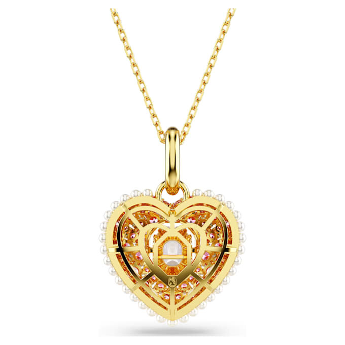 Ciondolo Idyllia con taglio ottagonale, perla di cristallo, cuore, rosa, placcato oro Ciondolo Idyllia con taglio ottagonale, perla di cristallo, cuore, rosa, placcato oro