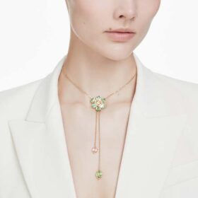 Ciondolo Idyllia Y con tagli misti, fiore, multicolore, placcato oro