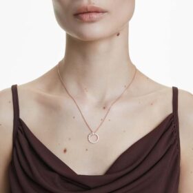 Ciondolo Matrix con perla di cristallo, taglio rotondo, bianco, placcato in oro rosa