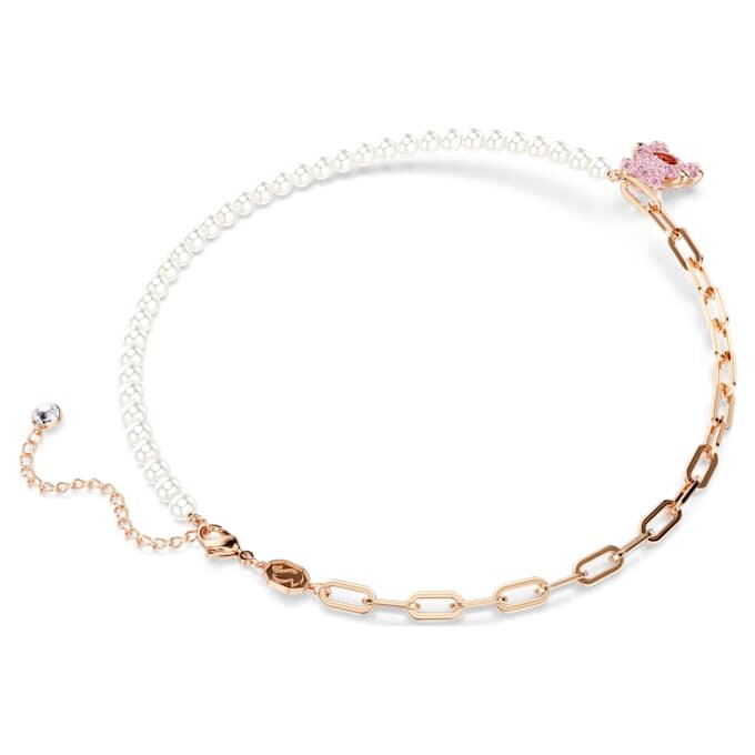 Ciondolo orsacchiotto con perla di cristallo, orsacchiotto, rosa, placcato in oro rosa Ciondolo orsacchiotto con perla di cristallo, orsacchiotto, rosa, placcato in oro rosa