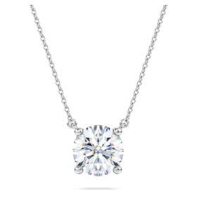 Ciondolo solitario Eternity con diamanti sintetici da 2 carati in totale, forma rotonda, oro bianco 14K