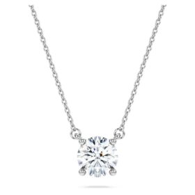 Ciondolo solitario Eternity con diamanti sintetici da laboratorio 1 Ct Tw, forma rotonda, oro bianco 14K
