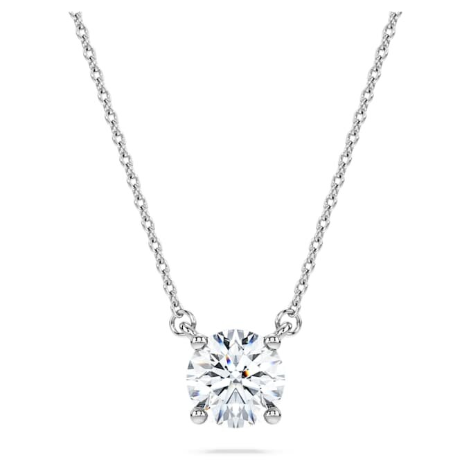Ciondolo solitario Eternity con diamanti sintetici da laboratorio 1 Ct Tw, forma rotonda, oro bianco 14K Ciondolo solitario Eternity con diamanti sintetici da laboratorio 1 Ct Tw, forma rotonda, oro bianco 14K