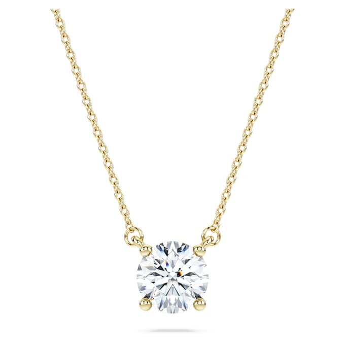 Ciondolo solitario Eternity con diamanti sintetici da laboratorio 1 Ct Tw, forma rotonda, oro giallo 14K Ciondolo solitario Eternity con diamanti sintetici da laboratorio 1 Ct Tw, forma rotonda, oro giallo 14K