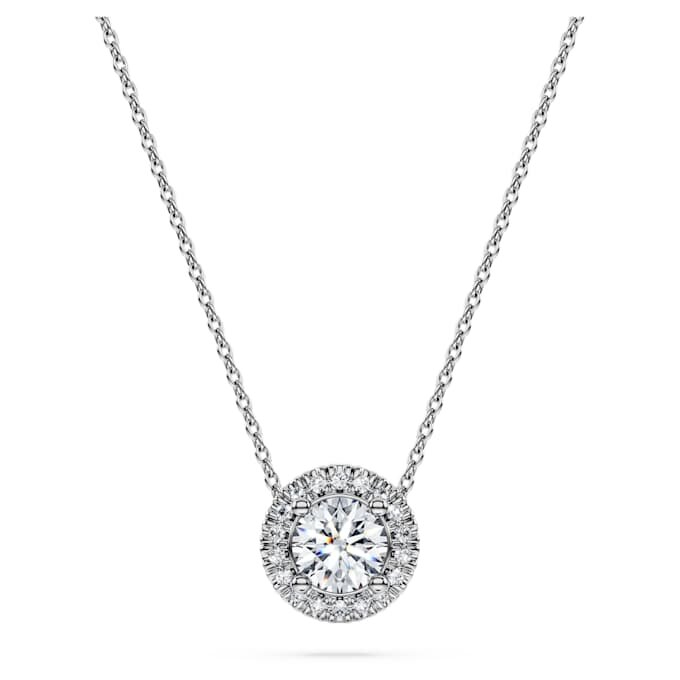 Ciondolo solitario Eternity Halo con diamanti sintetici 0,59 carati in totale, forma rotonda, oro bianco 14K Ciondolo solitario Eternity Halo con diamanti sintetici 0,59 carati in totale, forma rotonda, oro bianco 14K