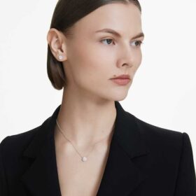 Orecchini a bottone Eternity Halo con diamanti sintetici 0,75 carati in totale, forma rotonda, oro bianco 14K