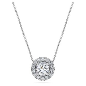 Ciondolo solitario Eternity Halo con diamanti sintetici, 1 Ct Tw, forma rotonda, oro bianco 14K