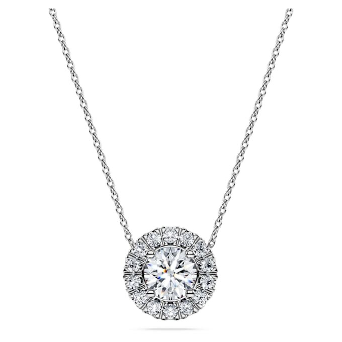 Ciondolo solitario Eternity Halo con diamanti sintetici, 1 Ct Tw, forma rotonda, oro bianco 14K Ciondolo solitario Eternity Halo con diamanti sintetici, 1 Ct Tw, forma rotonda, oro bianco 14K