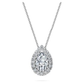 Ciondolo solitario Eternity Halo con diamanti sintetici da 1 Ct Tw, forma a pera, oro bianco 14K