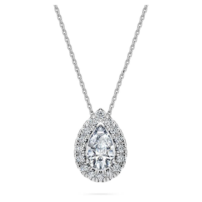 Ciondolo solitario Eternity Halo con diamanti sintetici da 1 Ct Tw, forma a pera, oro bianco 14K Ciondolo solitario Eternity Halo con diamanti sintetici da 1 Ct Tw, forma a pera, oro bianco 14K