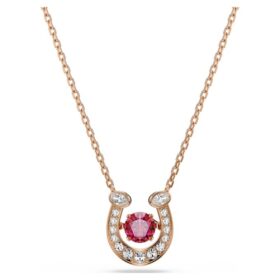 Ciondolo Symbolica a taglio rotondo, pavé, a ferro di cavallo, rosso, placcato oro rosa