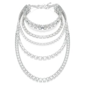 Collana a più fili Millenia con tagli misti, bianca, placcata in rodio