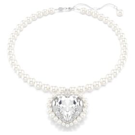 Collana Ariana Grande X Swarovski con perla di cristallo, taglio a cuore, cuore, bianco, placcata in rodio