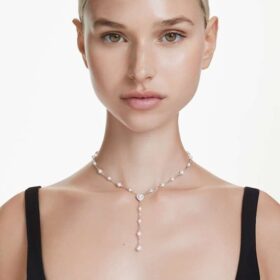 Collana Ariana Grande X Swarovski Y con tagli misti, perla di cristallo, cuore, bianco, placcata in rodio