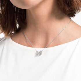Collana Cigno “Dancing Swan”, bianca, placcata in rodio