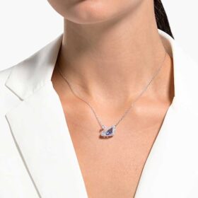 Collana Cigno “Dancing Swan”, blu, placcata in rodio