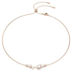 Collana Constella con perle di cristallo, taglio rotondo, bianco, placcata in oro rosa