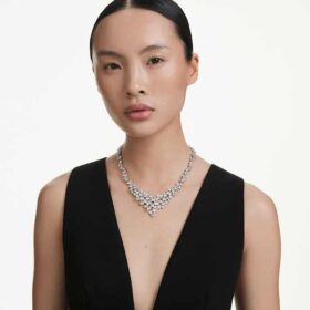 Collana Constella con tagli misti, chiusura, bianca, placcata in rodio