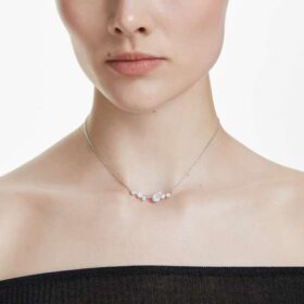 Collana Constella Crystal Pearl, tagli rotondi, bianca, placcata in rodio