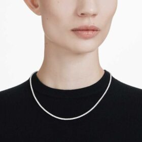 Collana Eternity Tennis con diamanti sintetici da 7 Ct Tw, forma rotonda, oro bianco 14K
