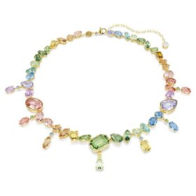 Collana Gema con tagli misti, cristalli pendenti, multicolore, placcata in oro