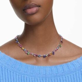 Collana Gema con tagli misti, multicolore, placcata in rodio