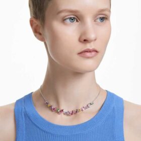 Collana Gema con tagli misti, multicolore, placcata in rodio