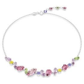 Collana Gema con tagli misti, multicolore, placcata in rodio