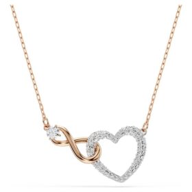 Collana Hyperbola con simbolo dell’Infinity e cuore, bianca, finitura in metalli misti