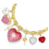 Collana Idyllia con ciondoli di diverse forme, cuore, chiave, multicolore, placcata in oro