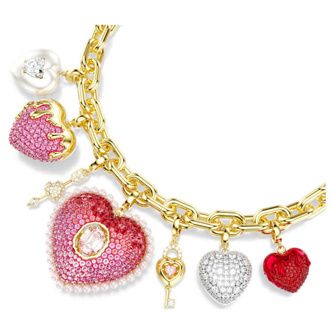 Collana Idyllia con ciondoli di diverse forme, cuore, chiave, multicolore, placcata in oro