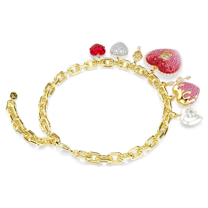 Collana Idyllia con ciondoli di diverse forme, cuore, chiave, multicolore, placcata in oro