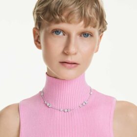 Collana Idyllia con cuore e freccia, bianca, placcata in rodio