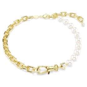 Collana Idyllia con perla di cristallo, bianca, placcata in oro