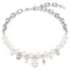 Collana Idyllia con perle di cristallo, tagli misti, bianca, placcata in rodio