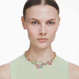 Collana Idyllia con tagli misti, fiore, multicolore, placcata in oro